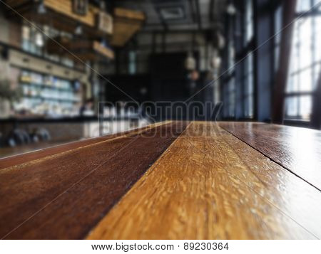 Table top with Cafe Restaurant Interior Blurred Background