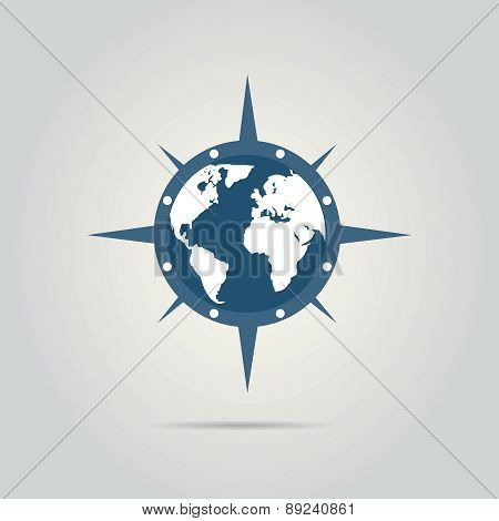 World globe illustration with compass