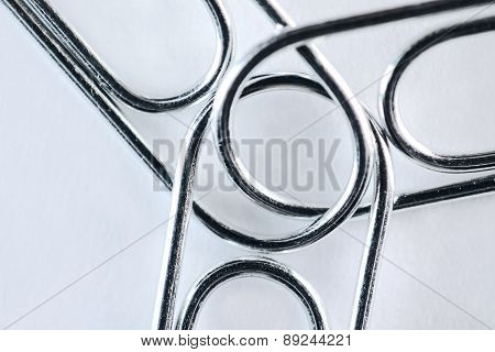 Three paper clips extreme close up