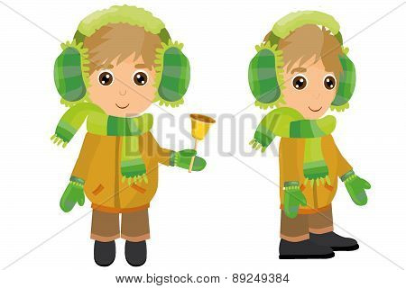 Boy front and side dressed in winter clothes
