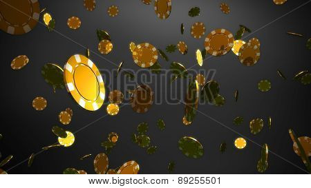 Golden Casino Chips Black Background