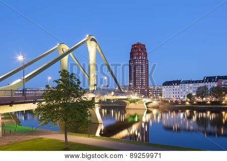 Old Bridge At Night In Frankfurt Main