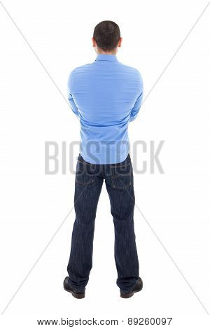 Back View Of Arabic Business Man In Blue Shirt Isolated On White