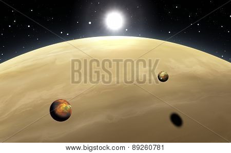 Extrasolar Planet. Gas Giant With Moons.