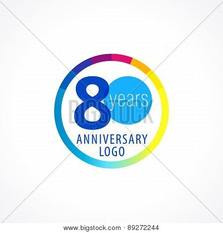 80 years old logotype. Abstract coloured abstract template medal. Greetings celebrates. Celebrating  isolated numbers 80 anniversary, symbol of age. Financial -80%, 80% % percent off concept, web sign