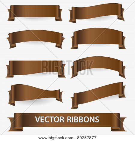Brown Various Curver Empty Ribbon Banners Eps10