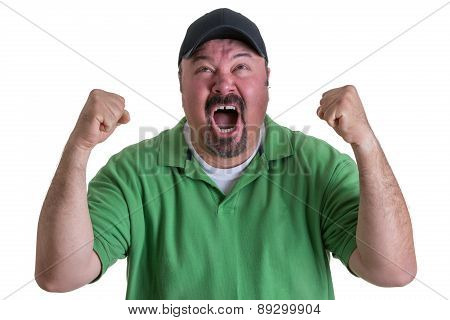 Excited Man Wearing Green Shirt Celebrating