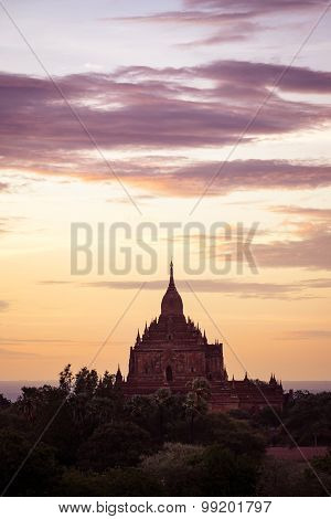 Sunset Scenic View Of Ancient Temple In Bagan