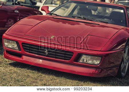 Sleza, Poland, August 15, 2015: Close Up On Old Vintage Ferrari On Motorclassic Show On August 15, 2