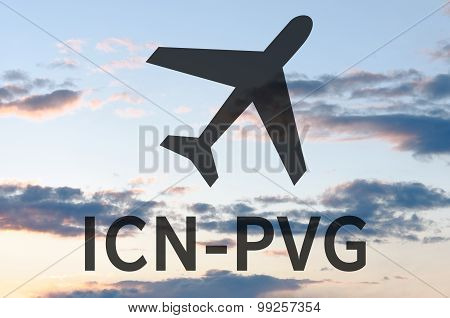 Airplane icon and inscription Icn-Pvg