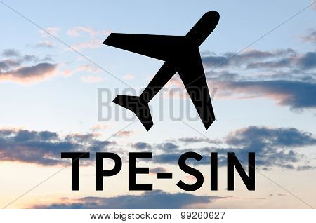 Airplane icon and inscription Sin-Tpe