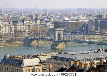 View From Fisherman's Bastion On Szechenyi Chain Bridge And Pest