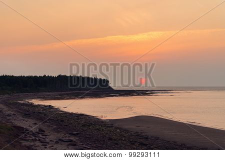 Sunset At Northumberland Strait Near The Confederation Bridge