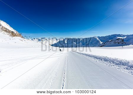 Groomed Ski Slope At Soelden