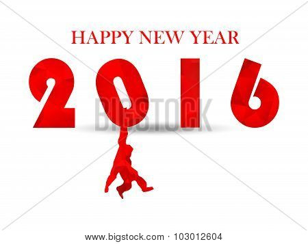 Illustration Snow white 2016 on light bright white background. shadows. Happy new year design busine