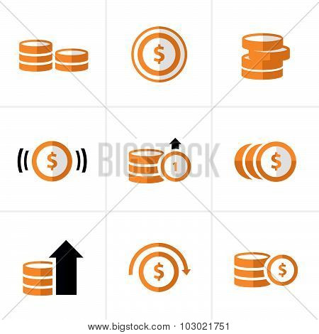Flat Icon  Coins Icons Set, Vector Design