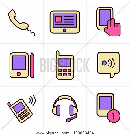Icons Style Vector Black Phone Icons Set On Gray