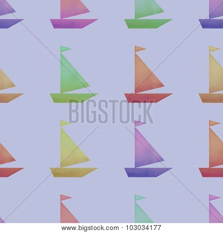 Vector Seamless Pattern With Watercolor Boats