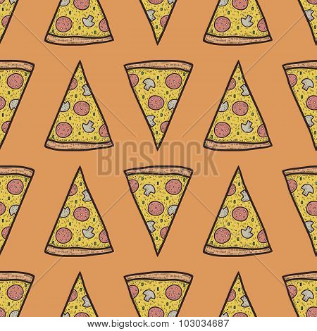 Vector Seamless Pattern With Slices Of Pizza