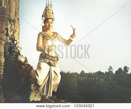 Aspara Dancers at Angkor Wat Traditional Concept