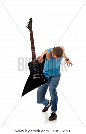 Rock Star Holding An Electric Guitar