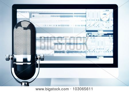Music Recording Studio Concept. Condencer Microphone