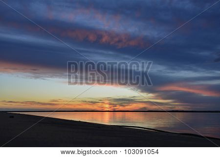 Beautiful summer sunset over the river Amur.