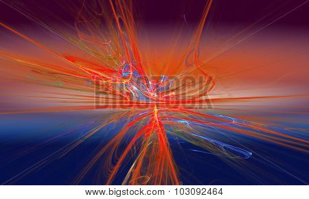 Shining a fantastic red line in a furious movement go beyond the horizon. Fractal art graphics