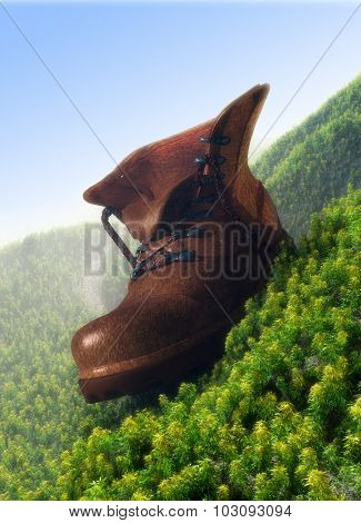 The shoe on the green lanshaft.