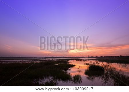 Huayyang Reservoir At Sunset