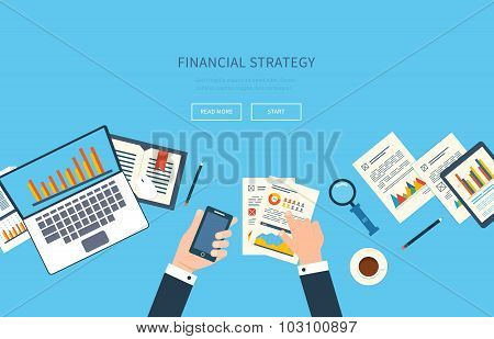 Vector illustration concept of analyzing project, financial report, market research.