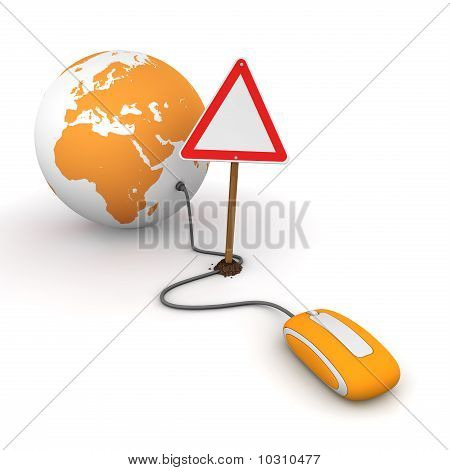 Navigare sul Web In arancione - bloccato da un cartello di segnalazione triangolare