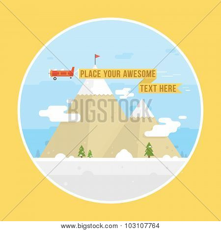Mountains and airplane graphic vector illustration