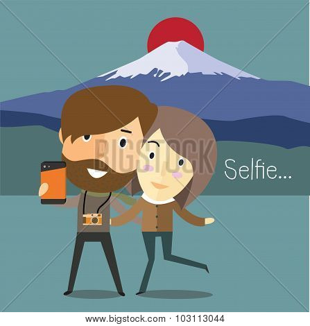 selfie with girlfriend at Fuji mountain Japan