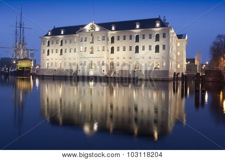 Twilight view of Amsterdam maritime museum