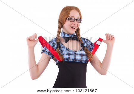 Schoolgirl isolated on the white