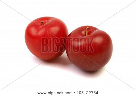 Two large fresh ripe plums nectarines, healthy ingredient isolat