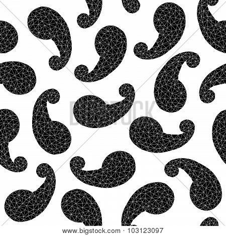 Polygonal paisley background. Seamless pattern.