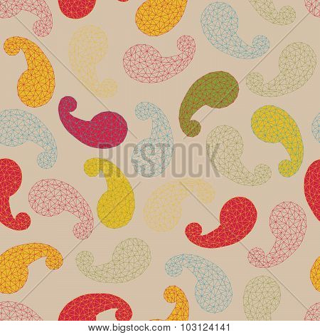 Seamless background pattern. Polygonal paisley.