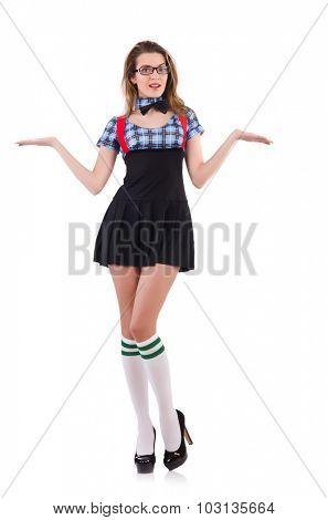 Schoolgirl isolated on the white background