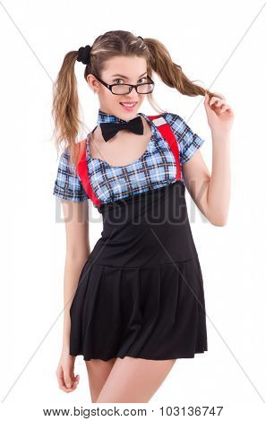 Schoolgirl isolated on the white