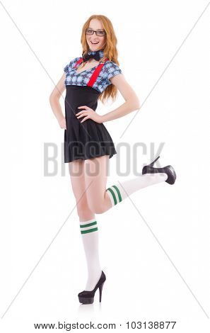 Schoolgirl isolated on the white