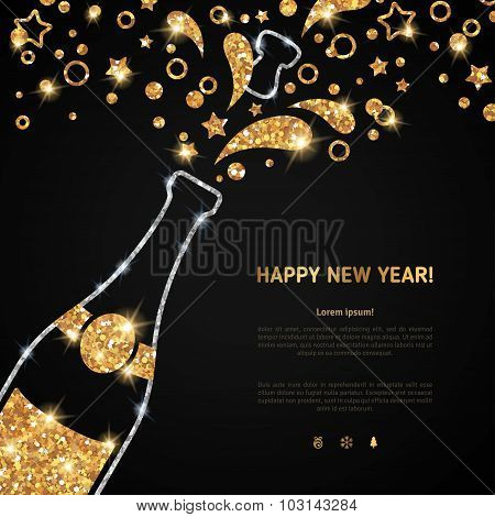 Happy new year 2016 greeting card with champagne bottle