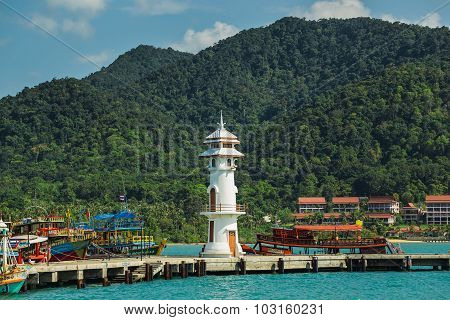 Lighthouse On A Bang Bao Pier On Koh Chang Island