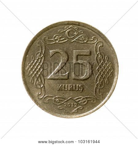Twenty-five Coin Kurush Turkey Fone.vid Isolated On A White  Background. Top View.