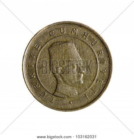 Coin Ten New Kurush Turkey Fone.vid Isolated On A White   Background. Top View.
