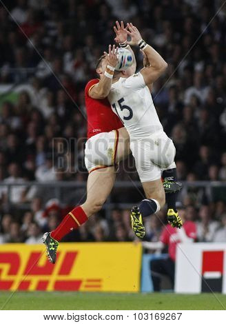 TWICKENHAM, ENGLAND - SEPTEMBER 26 2015:  The 2015 Rugby World Cup Pool A match between England and Wales at Twickenham Stadium, on September 26, 2015 in London, United Kingdom.