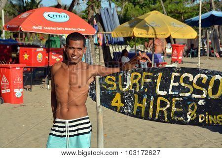 Surfing Instructor On The Beach At Legian Bali