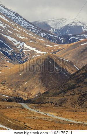 Highway Pass Alpine Mountain In Waitaki District  South Island New Zealand