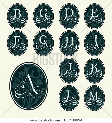 Vintage set capital letters, floral Monograms and beautiful filigree font. Art Deco, Nouveau, Modern